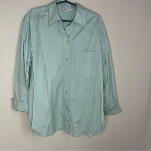 Vince Oversized Long Sleeve cotton Shirt Women med Relaxed Button up mint green